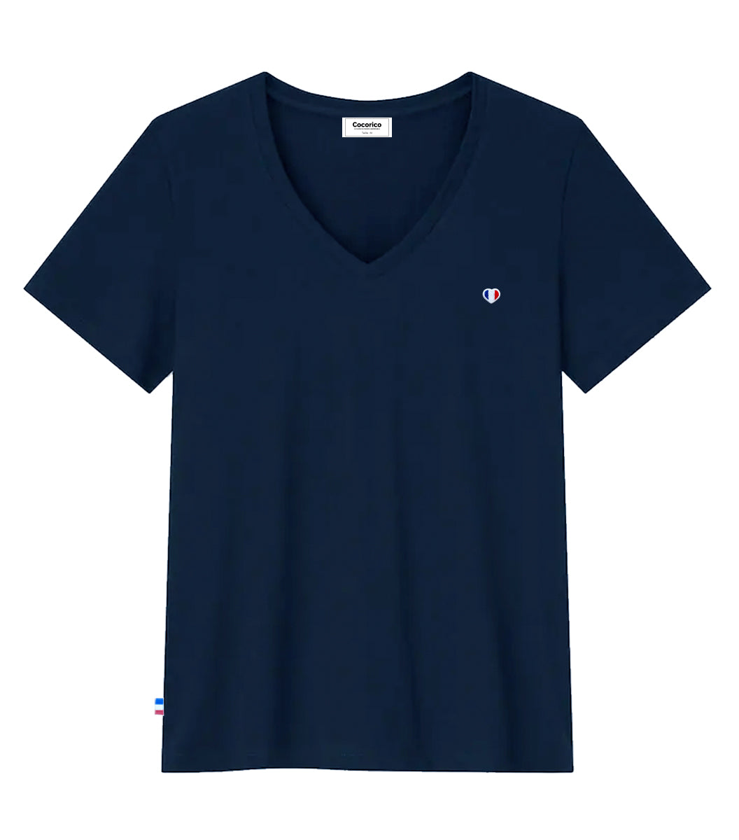 T-shirt col V Femme Marine - Iconique