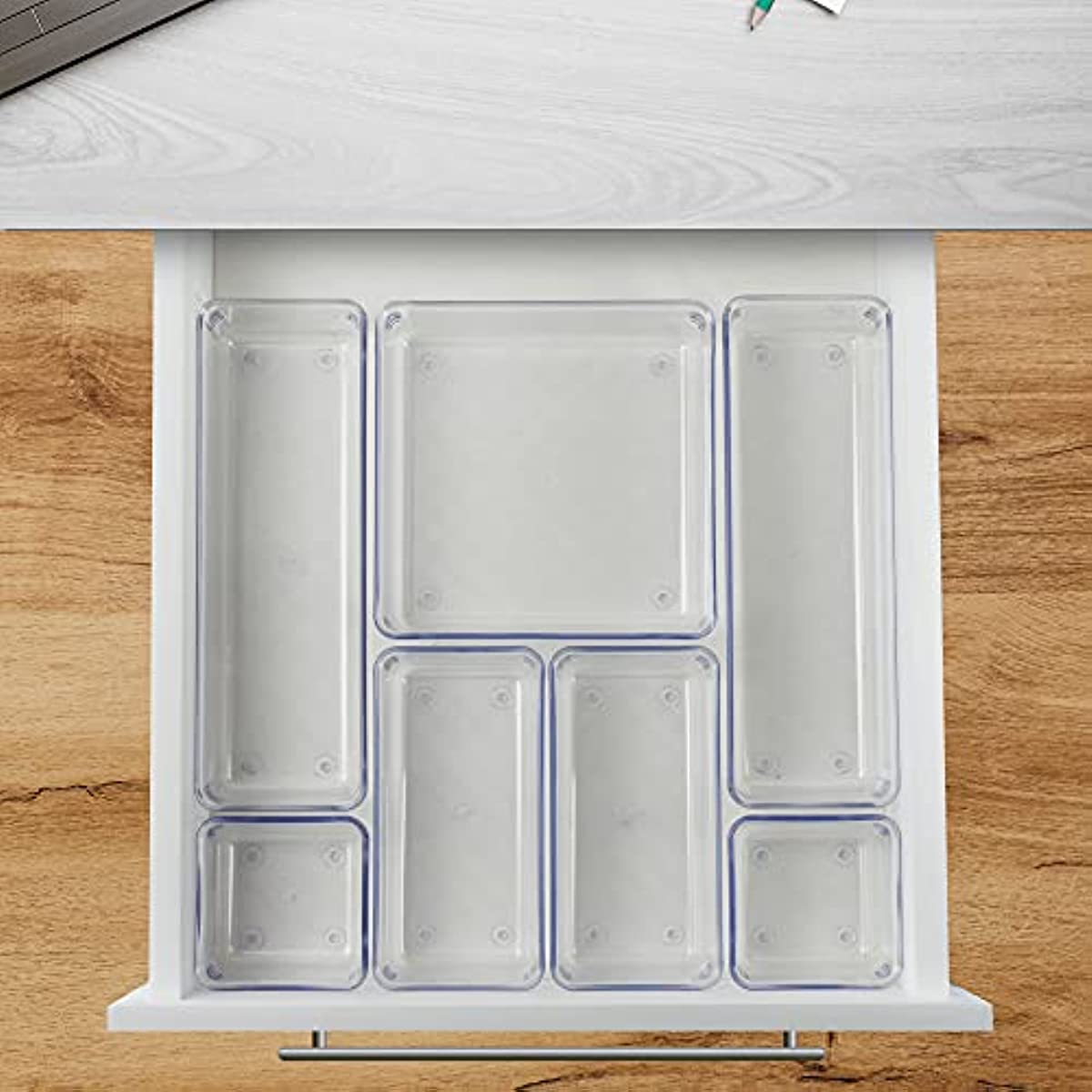 Organizador Modular Acrimet para Gavetas, Bancadas e Arm&aacute;rios, Pl&aacute;stico Transparente, Kit com 7 Potes Sortidos