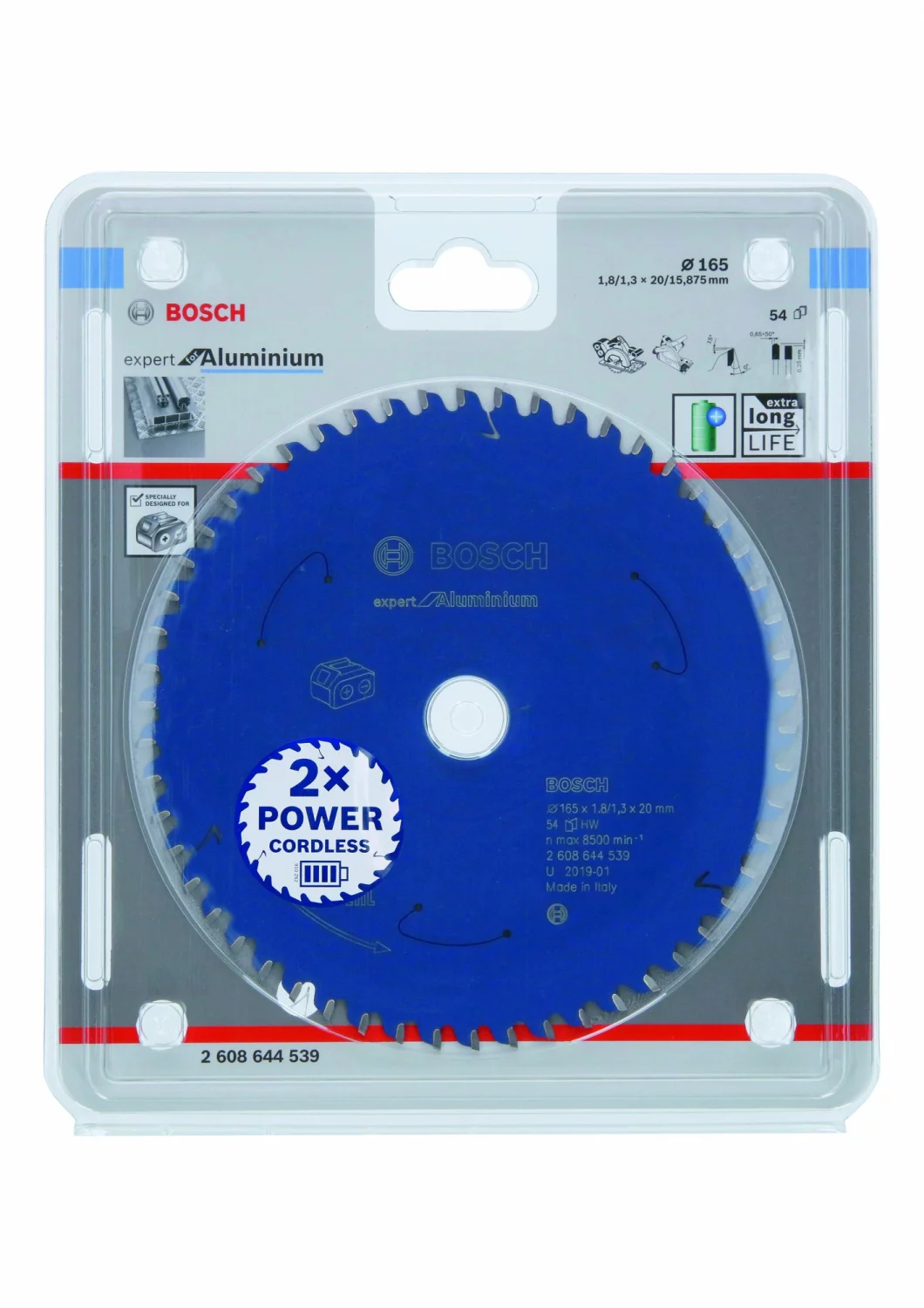 Bosch 2608644539 Cirkelzaagblad accu Expert - 165 x 20 x 54T - Aluminium - Carbide