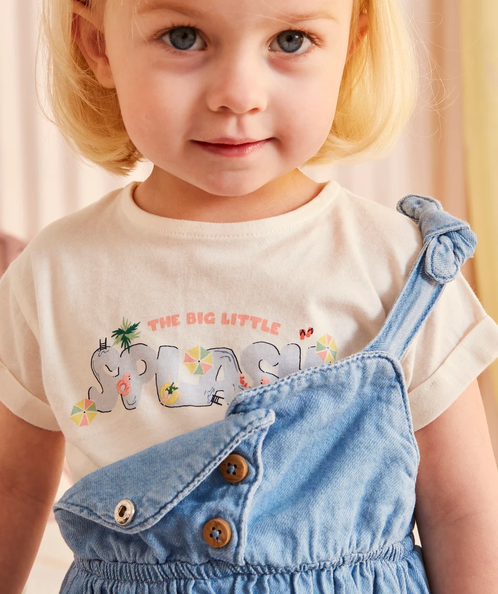 T-SHIRT BÉBÉ FILLE EN COTON BIOLOGIQUE ÉCRU AVEC MESSAGE
