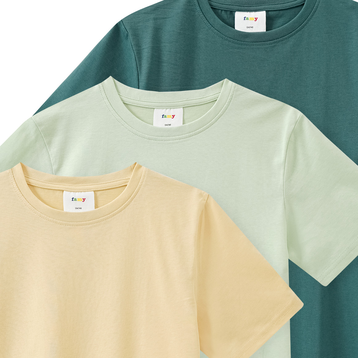 Famy 3 Jungen T-Shirts im Basic-Look hellgrün / sand / dunkelgrün