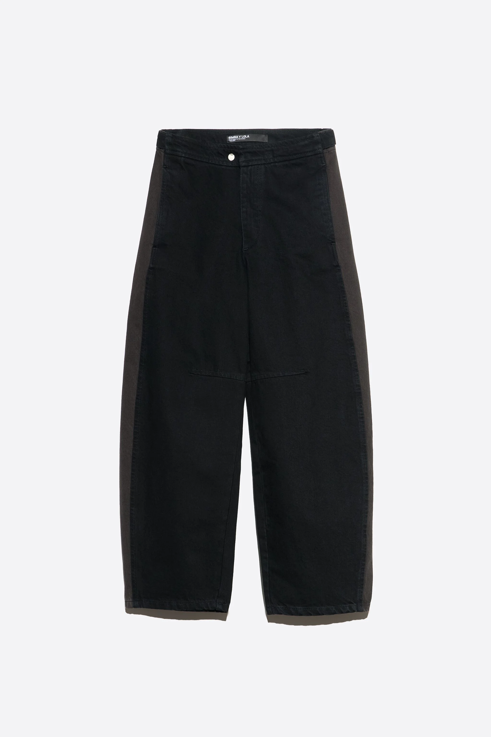 BARREL - Calça jeans preta bicolor com cintura ajustável