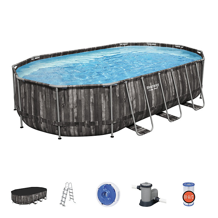 Piscine tubulaire effet bois ovale Bestway Power Steel 6,10 x 3,66 m