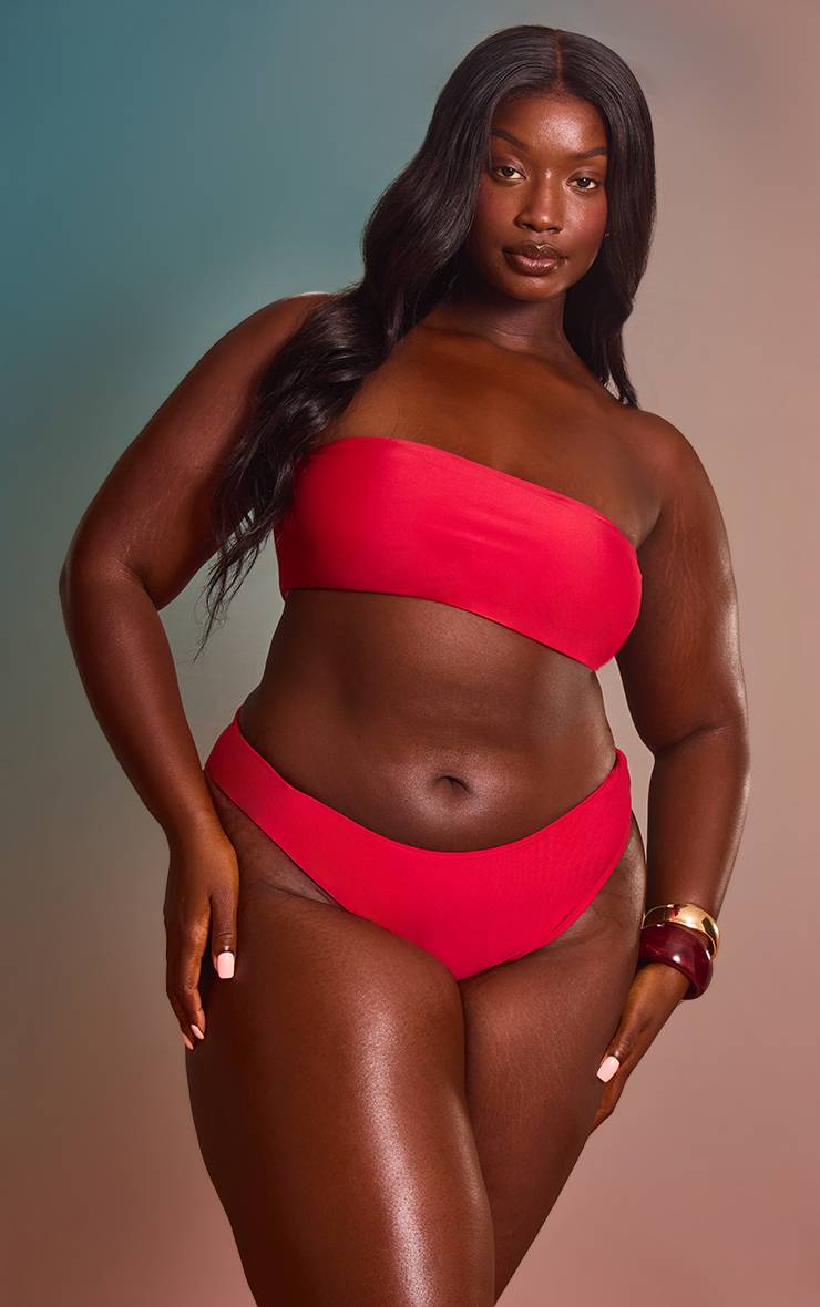 Rouge Bas De Bikini Grande Taille Mix & Match Taille Haute Coupe Échancrée