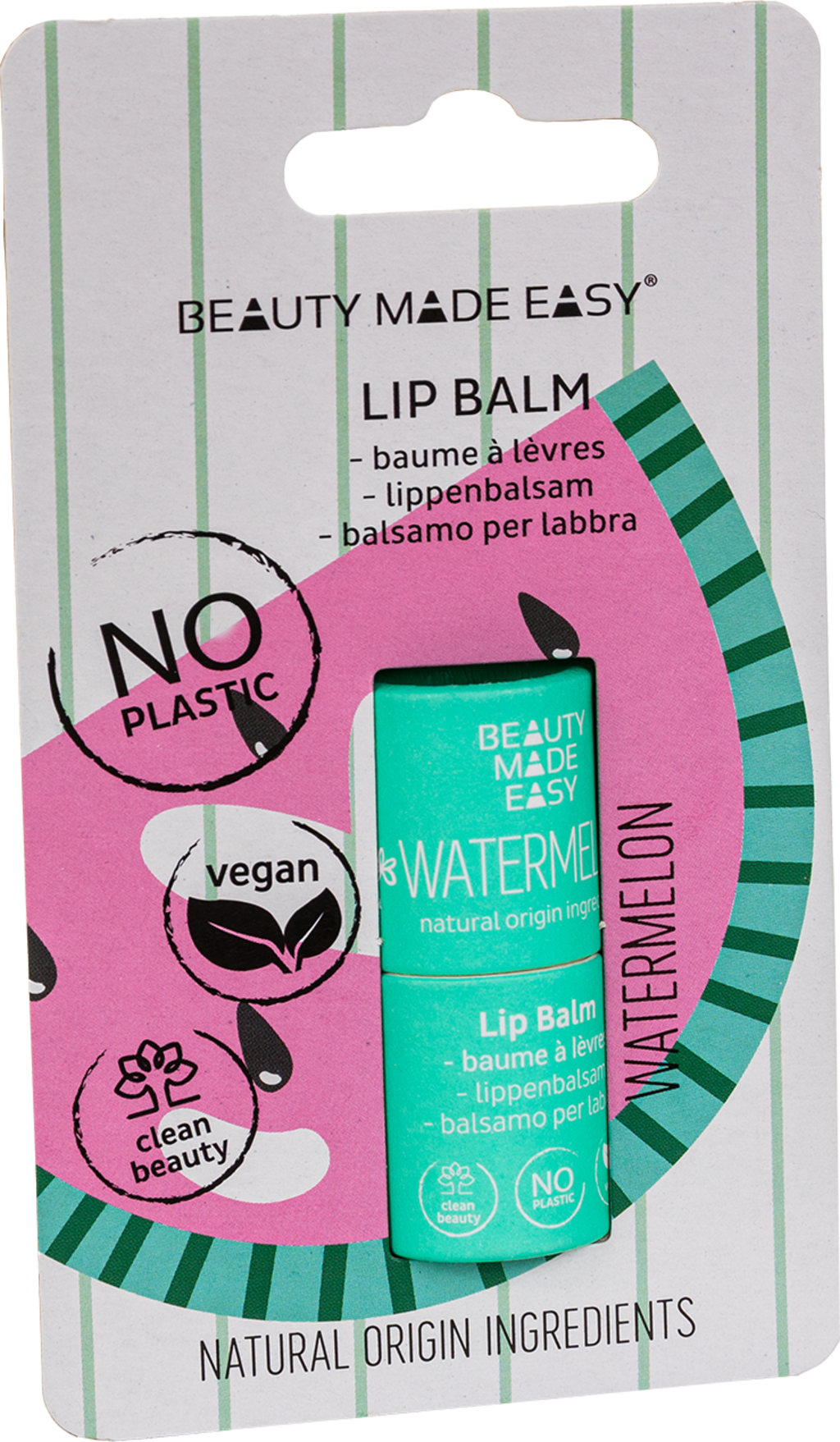 BEAUTY MADE EASY  Paper Tube Lip Balm Summertime, Watermelon (5,50 g)