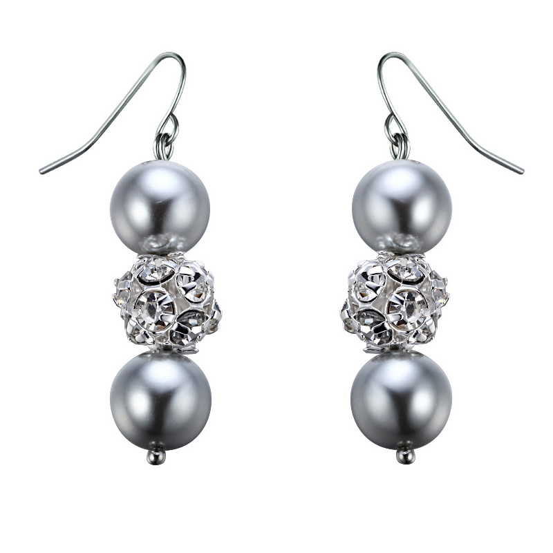 Parure Bracelet et Boucles d'oreilles Perles Argentées, Cristal et Plaqué Rhodium