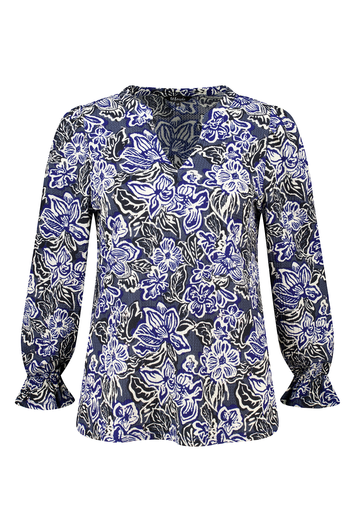Top met print en stuctuur Multi Kobalt blauw