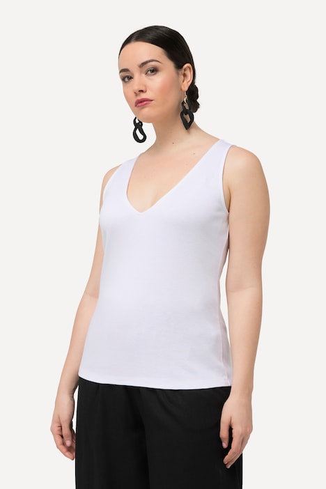 Top, Rippjersey, Slim, V-Ausschnitt, ärmellos