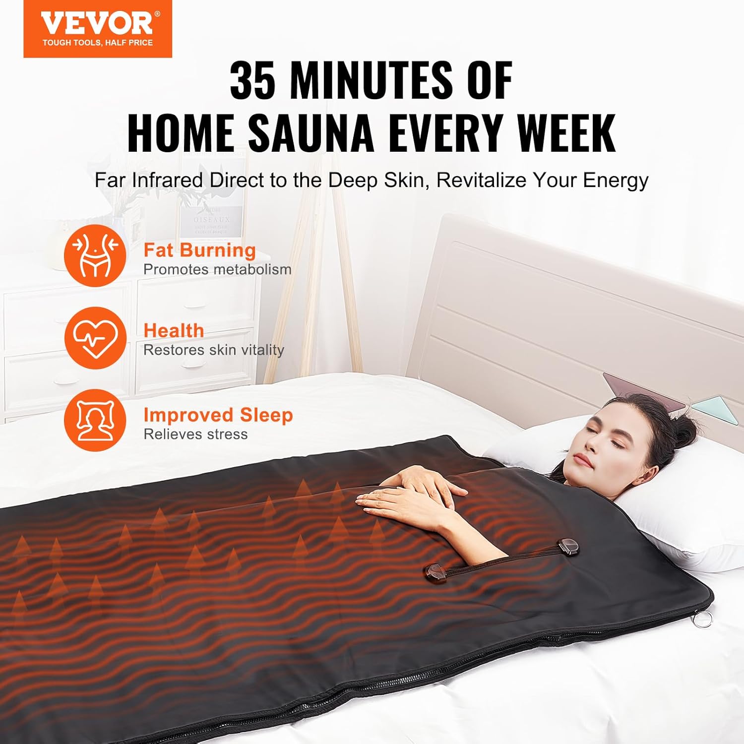 VEVOR 560W Infrarot Saunadecke 1800x900mm Sauna Blanket 1-6 Stufen (35°C-85°C) Infrarotdecke 40-Minuten-Fettverbrennung Heizdecke 5-Schicht-Sicherheitsmaterialien Heizmatte Körper Abnehmen Fitness