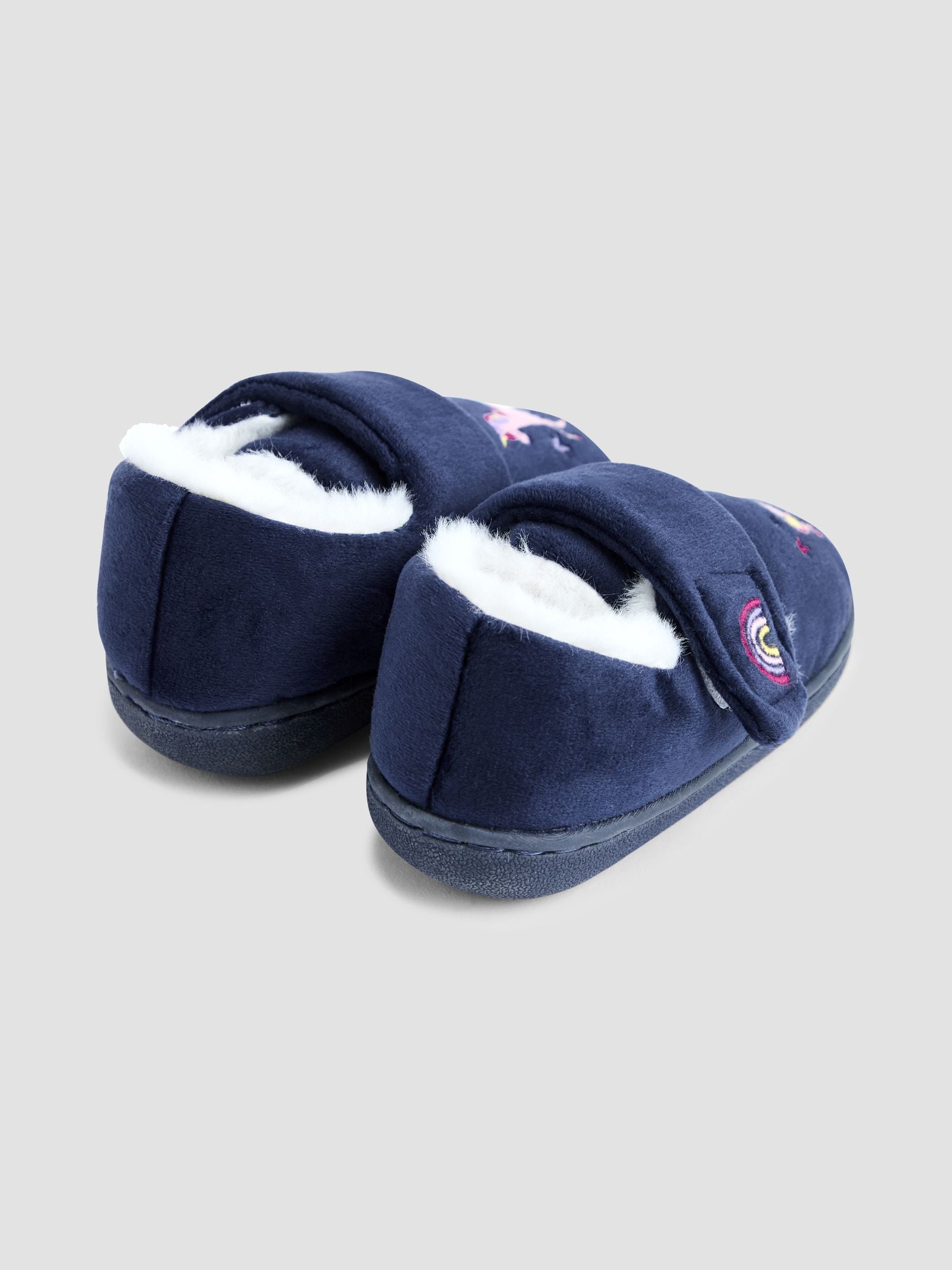 Marineblauw - JoJo Maman Bébé - Pantoffelschoenen met eenhoorn