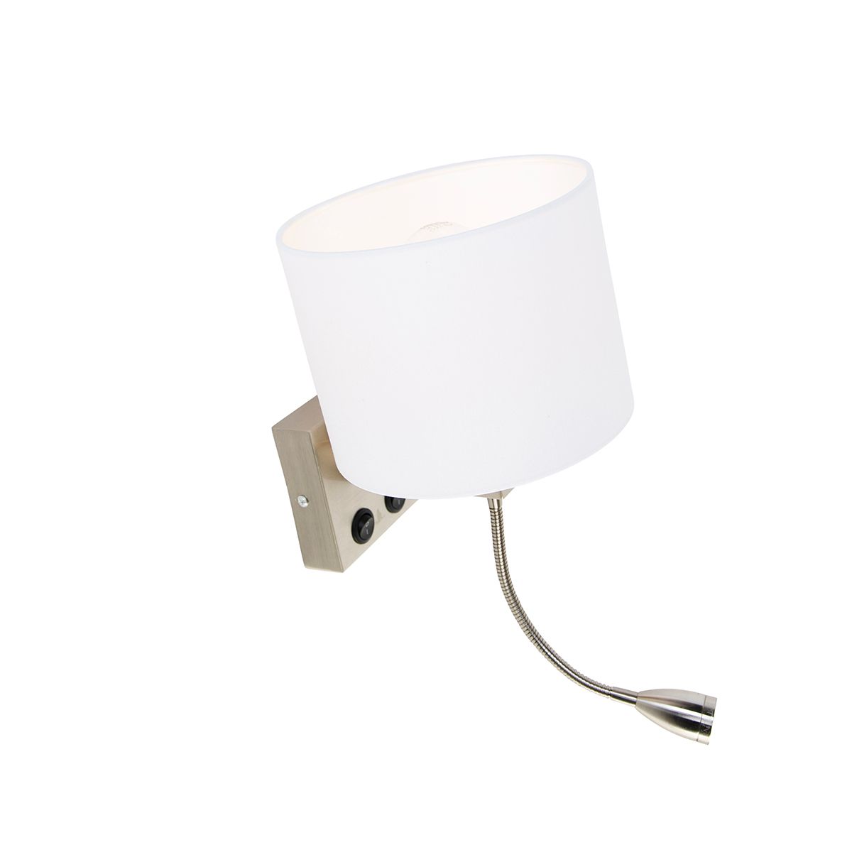 Wandlamp staal met flexarm en kap wit 18 cm - Brescia Combi