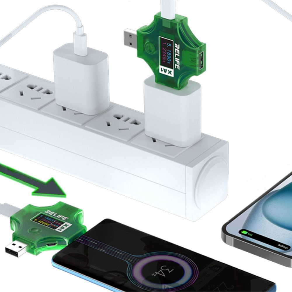 Digitaler USB A / USB C / Micro USB Spannungsmesser Voltmeter Amperemeter mit LCD Display (4-25V / 0-5A / 0-9999Wh) - Grün