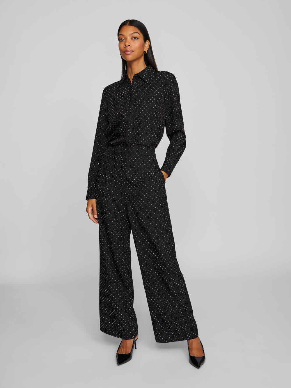 Vila  Visimiletta O-Neck LS skjorte - Black Beauty