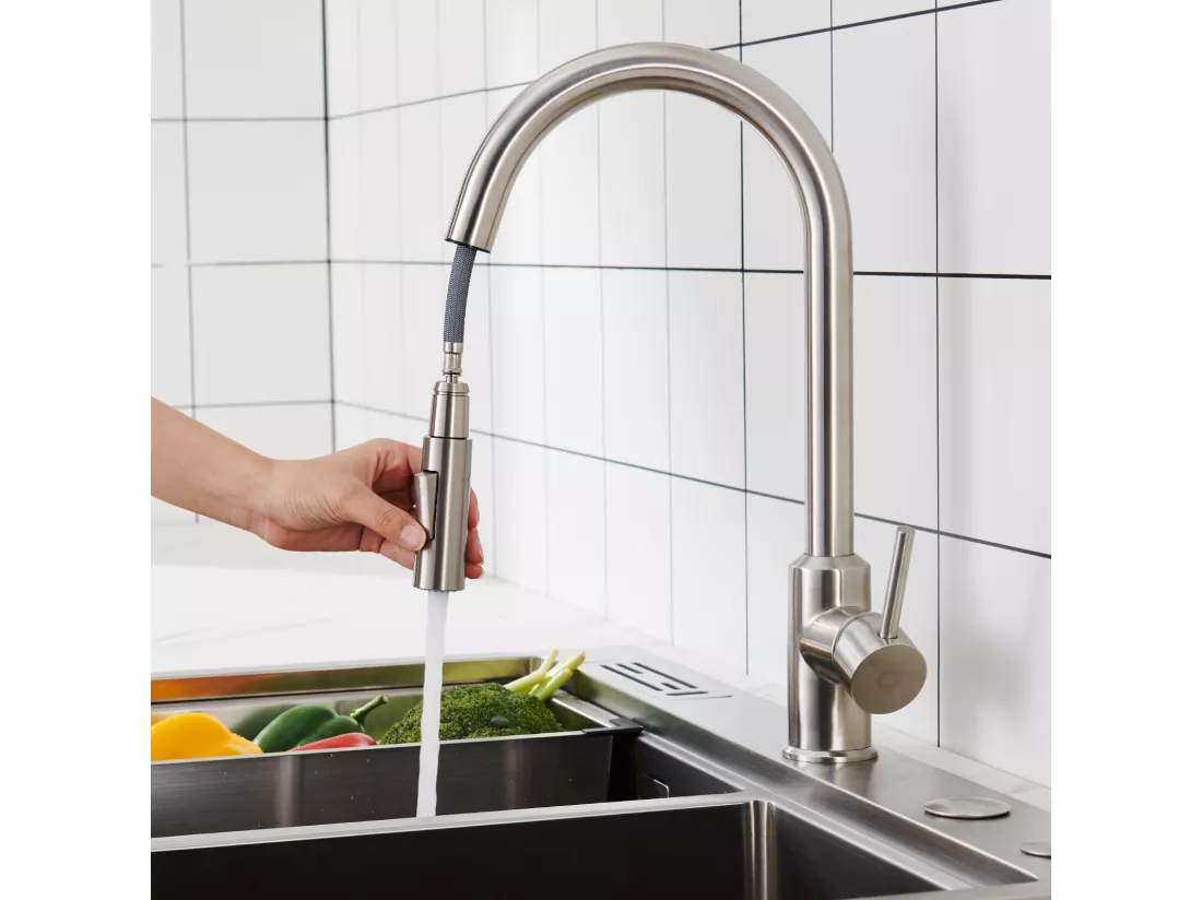 Cecipa max Mitigeur de Cuisine avec Douchette Extractible - en Acier Inoxydable Brossé Mitigeur Cuisine d'Évier - 2 modes de sortie d'eau,EU Modèle