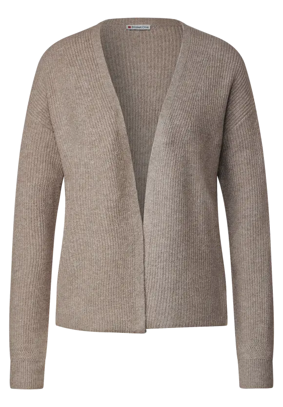 Offene Melange Strickjacke - whisper mocca melange
