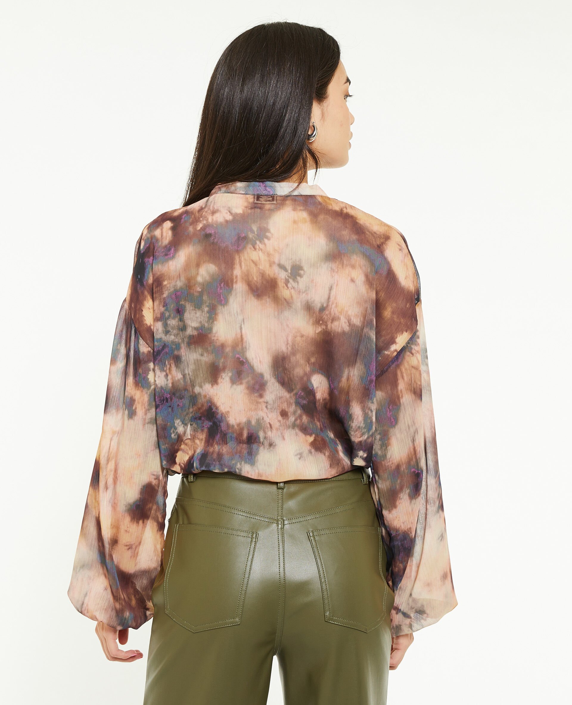 Blouse ample et transparente col V - Orange