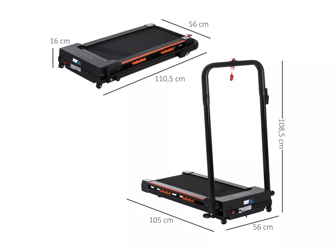 Tapis de course pliable - tapis de marche 6 Km/h max. 370 W - collaboration Aosom.fr x FFHandball - orange noir