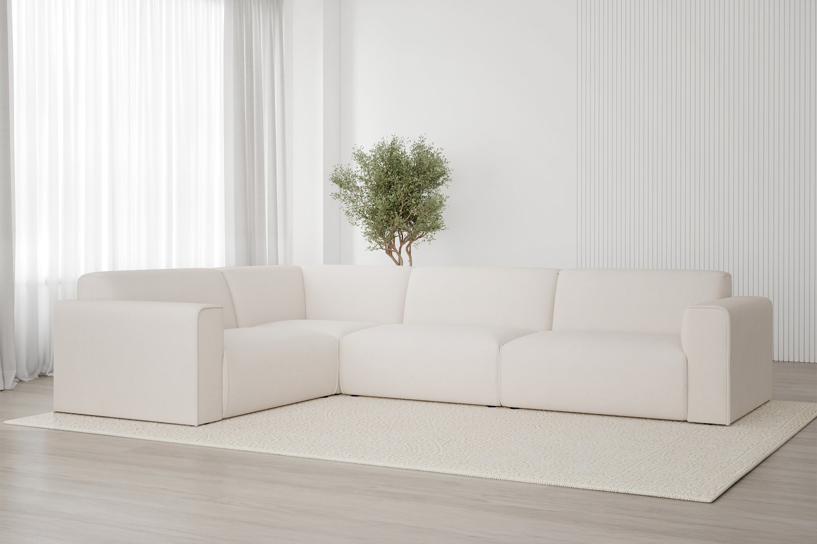 Monaco Lux hjørnesofa 1,5/3 hjørnesofa. Tekstil Fjord 1 Ivory med sorte ben. Lux komfort.