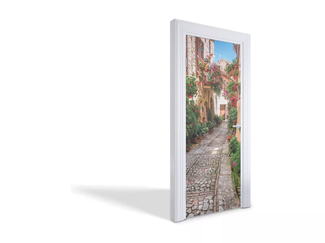 Papier peint photo pour portes intérieures - Charmante rue des fleurs 75x205 cm