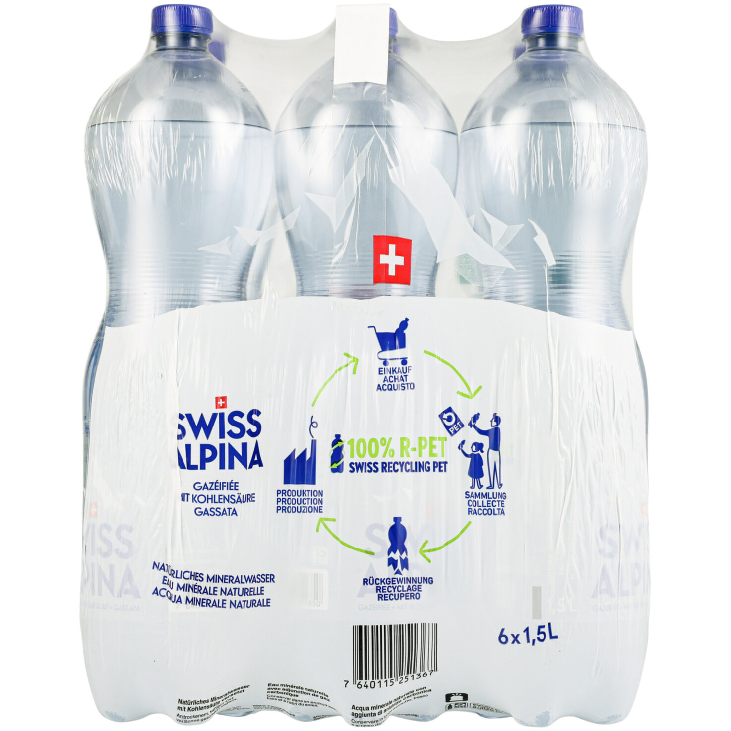 Swiss Alpina Blau Mineralwasser mit Kohlensäure 6x1,5l
