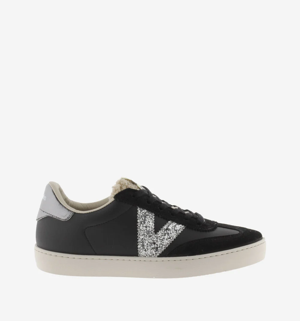 BERLÍN CYCLISTE EFFET CUIR & PEAU DE MOUTON Baskets pour femmes avec détails glitter NEGRO
