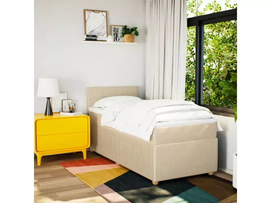 Sommier à lattes de lit et matelas Crème 90x190 cm Tissu