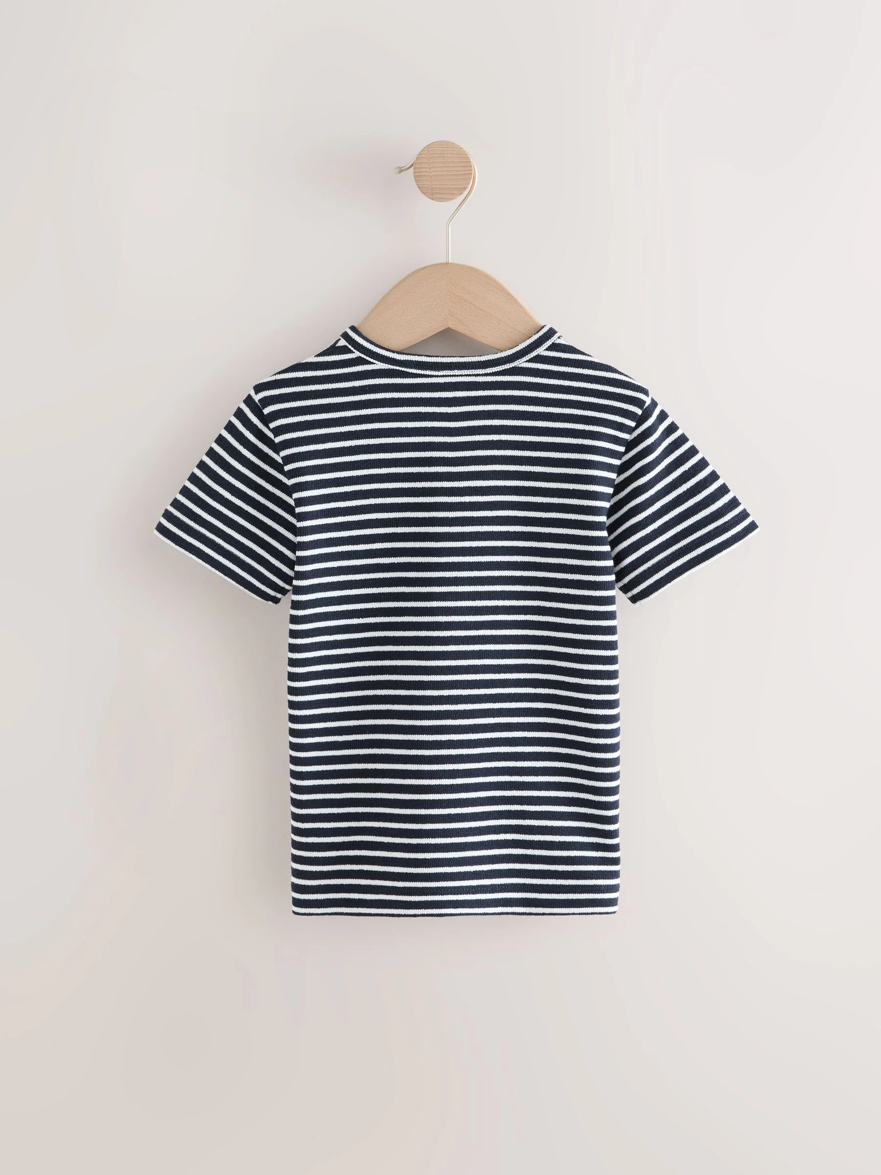 Blauw/marine - Korte mouwen getextureerde henley T-shirts 3 verpakking (3mnd-7jr)