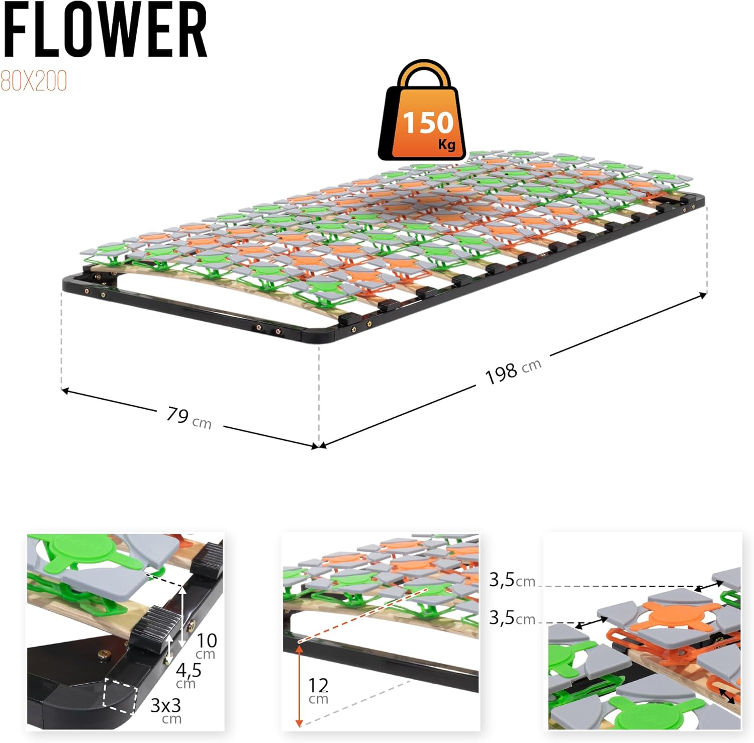 i-flair Tellerlattenrost 80x200 cm, Lattenrahmen Ergo IF57 mit Tellerfedern - für alle Matratzen und Betten geeignet