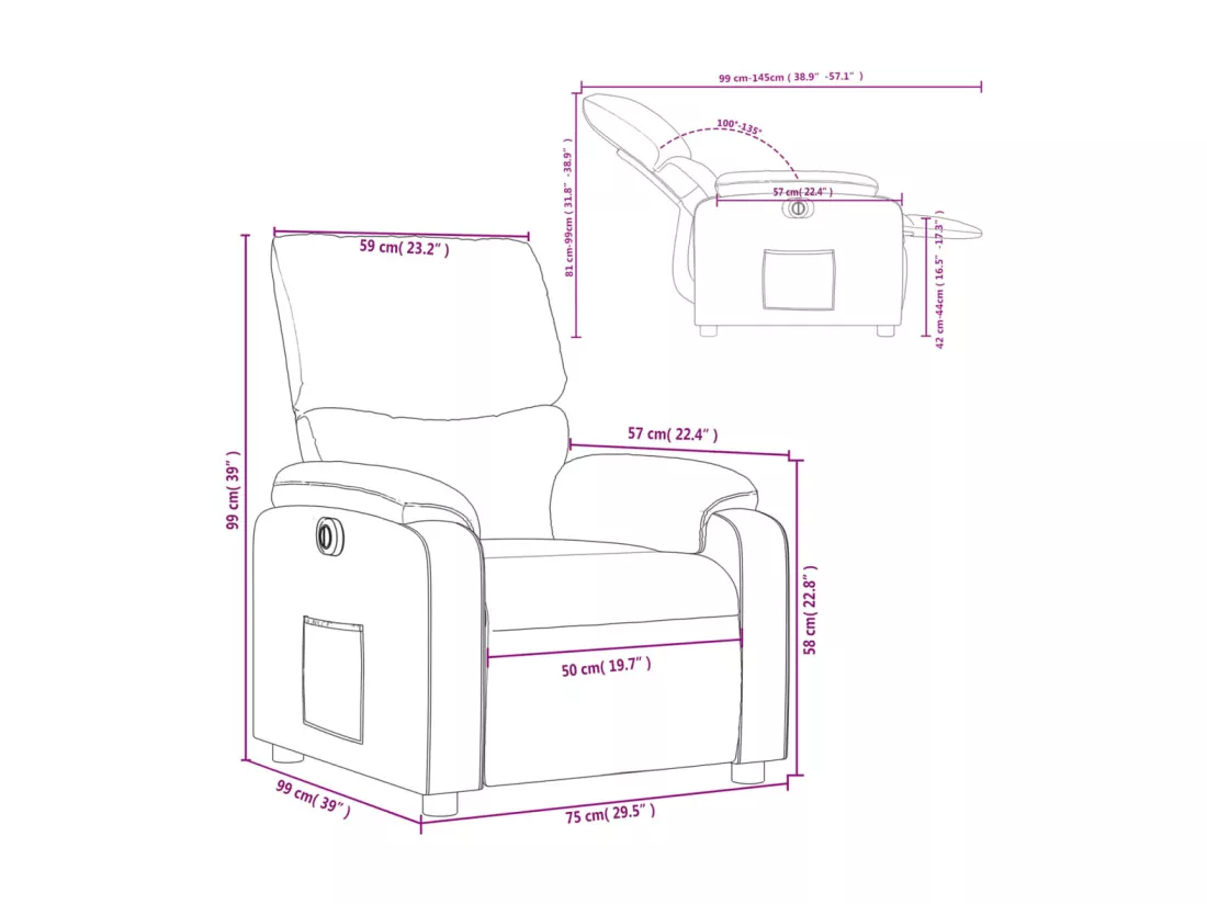 Fauteuil inclinable électrique Crème Similicuir