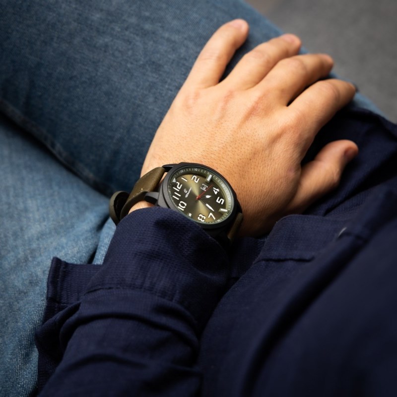 Montre Homme CHTIME bracelet Cuir Vert