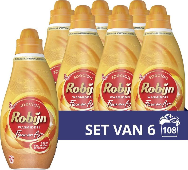 Robijn - Specials Fleur & Fijn - Vloeibaar Wasmiddel - 6 x 18 Wasbeurten - Voordeelverpakking