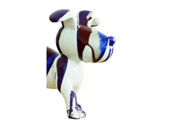 Petit chien sculpture décorative bleue et marron - design moderne contemporain