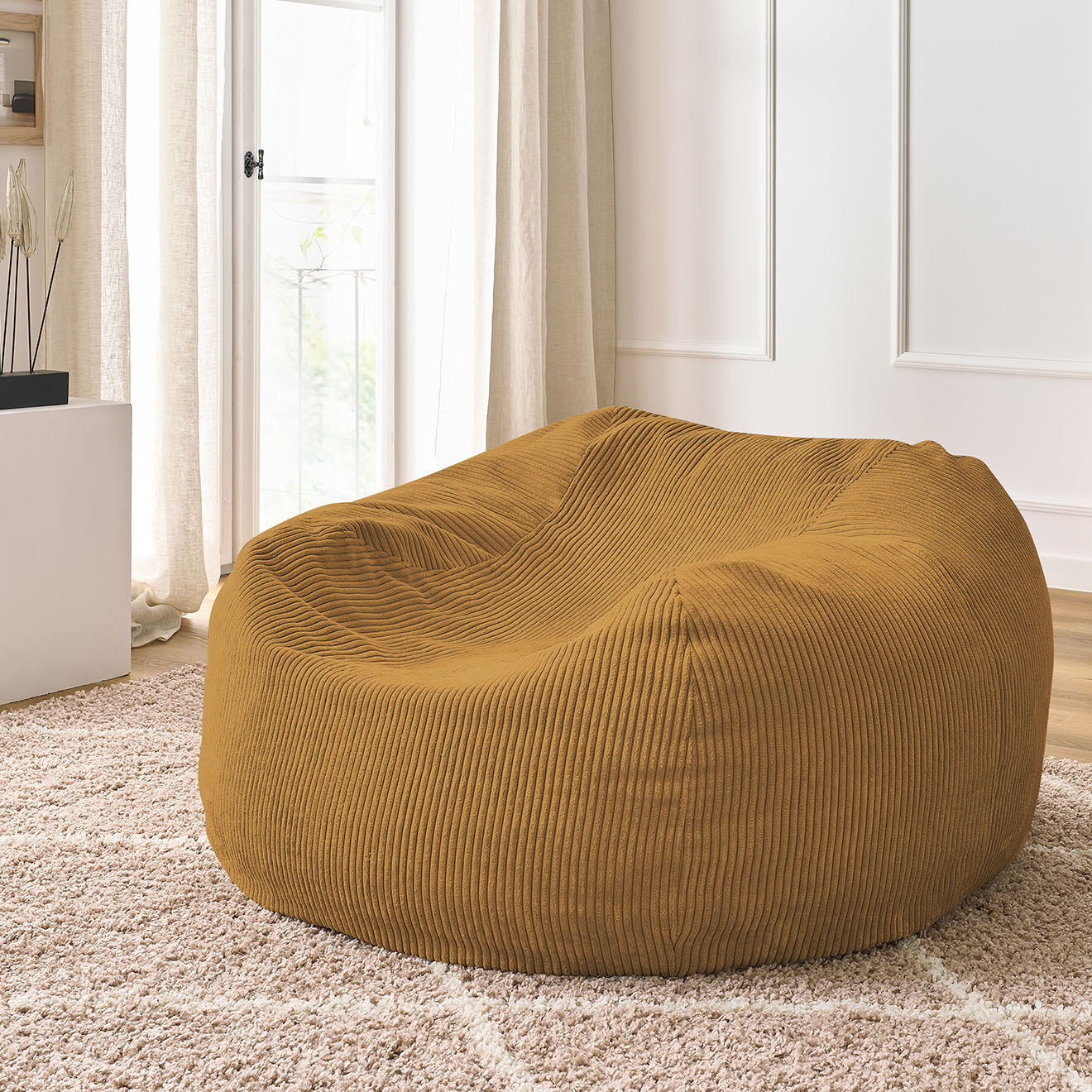 Bobochic Pouf ultra moelleux en Velours côtelé Voltaire jaune - 120x70x60 cm
