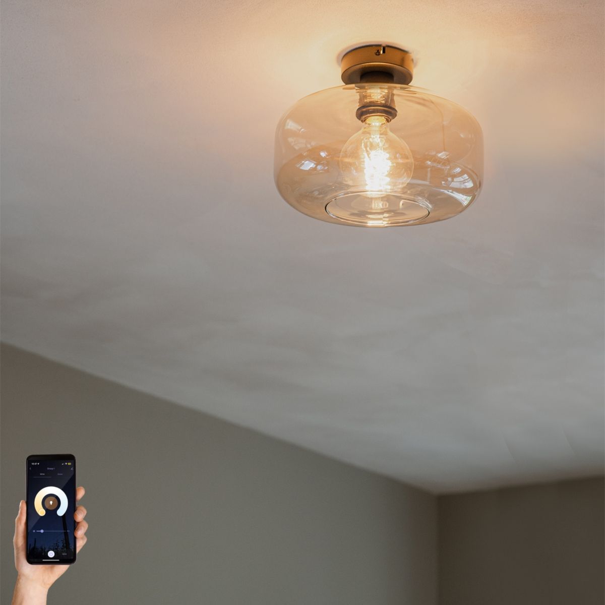 Smart plafondlamp zwart met amber glas incl. Wifi A60 - Bizle