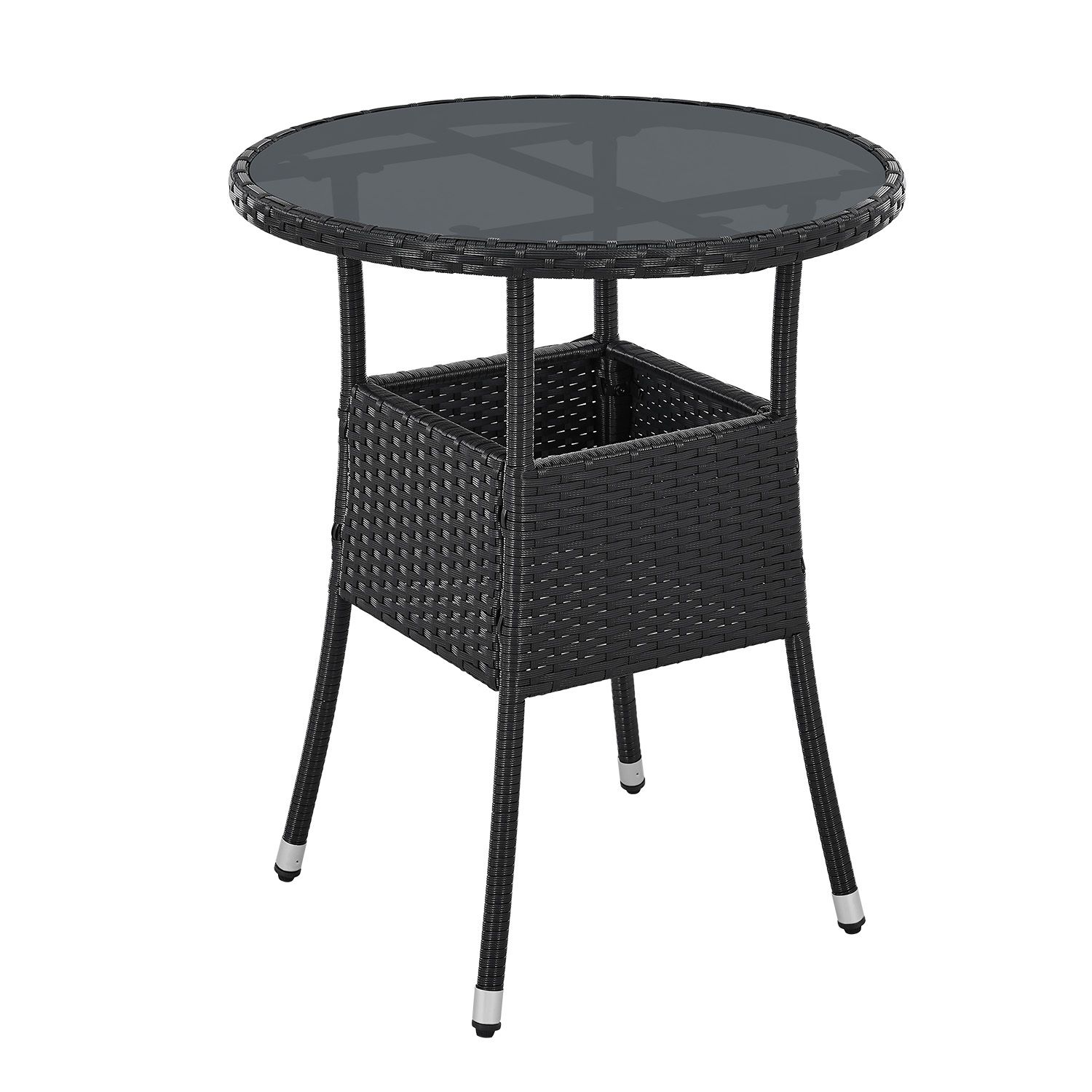 Juskys Polyrattan Gartentisch Yoro rund - wetterfest Outdoor Beistelltisch Ø 60 cm - Schwarz