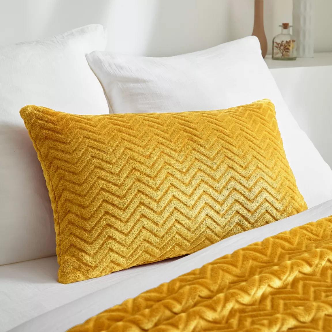 Coussin rectangulaire flanelle (40 x 60 cm) Zag Jaune moutarde