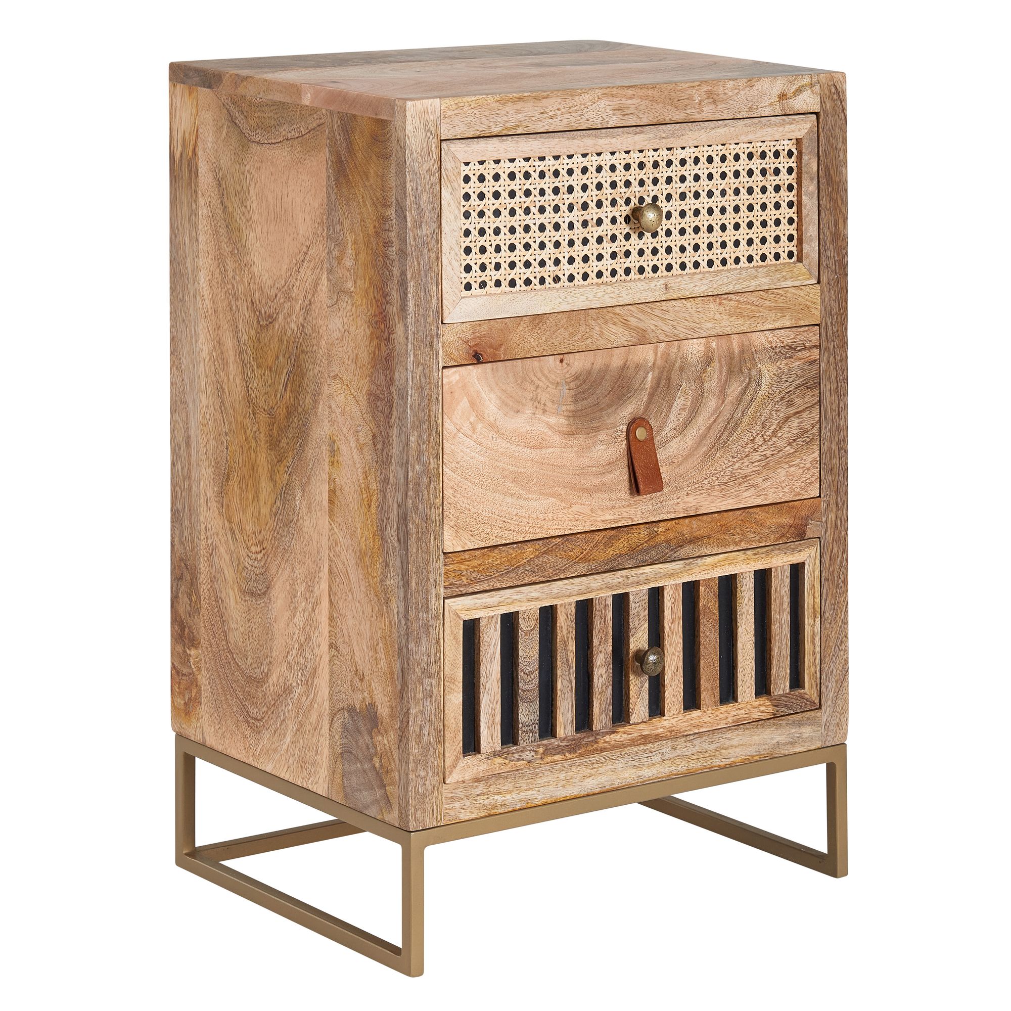 Nachttisch FineBuy Nachtkommode Boxspringbett Massivholz 60 cm Wiener Geflecht
