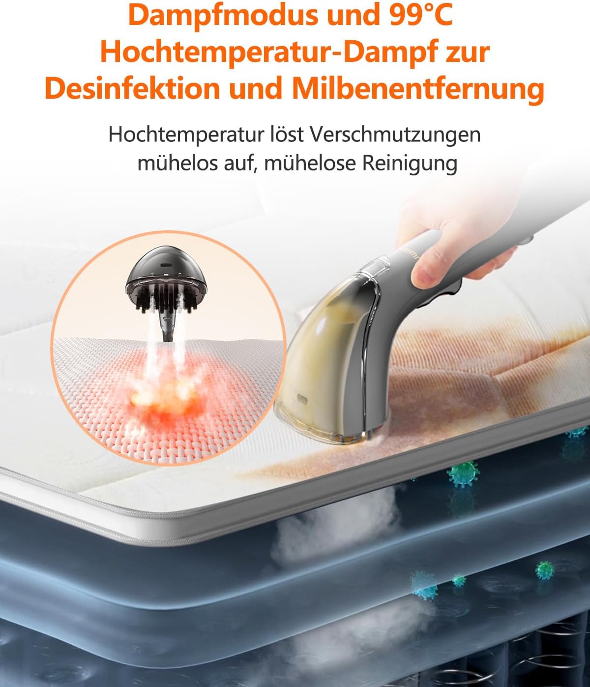 Uwant B200, Polsterreiniger Gerät, 1900W, Dampfreinigungsfunktion | Für Teppiche, Sofas, Vorhänge, Kleidung | 74DB, 12000Pa