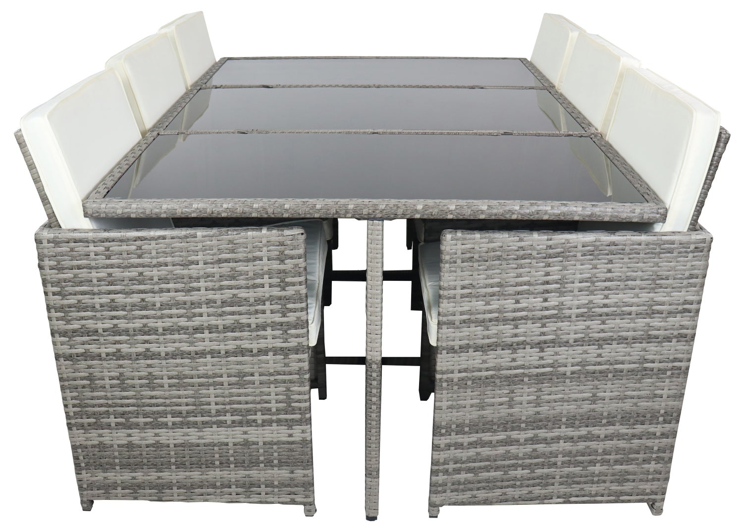 7-delige tuinmeubelset, rotan, grijs