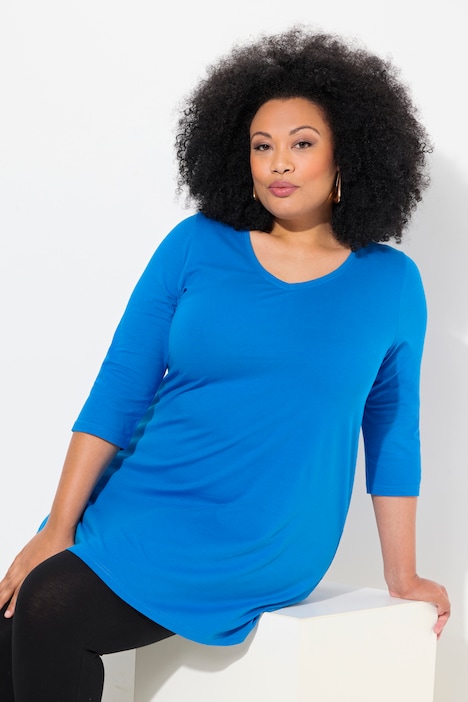 Longshirt, A-Linie, V-Ausschnitt, 3/4-Arm
