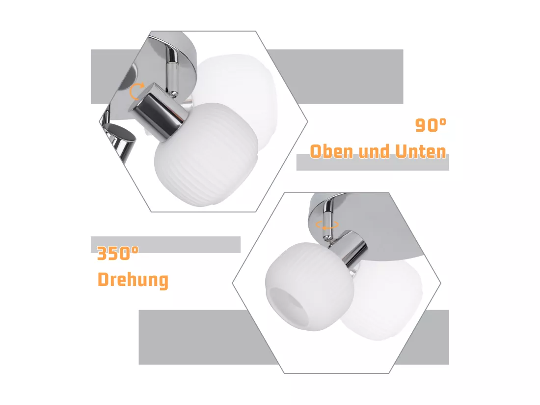 NETTLIFE Spot de plafond blanc E14 3 ampoules abat-jour intérieur en verre spot orientable sans centre lumineux