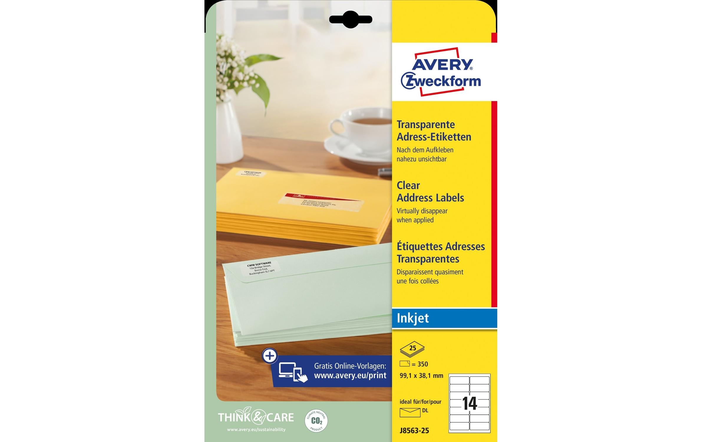 Adressetiketten 99.1 x 38.1 mm, 25 BlattTransparente Etiketten