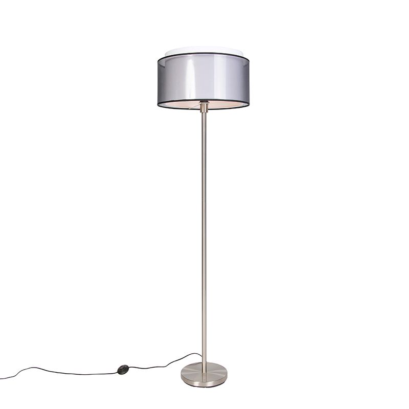 Design vloerlamp staal met zwart-wit kap 47 cm - Simplo