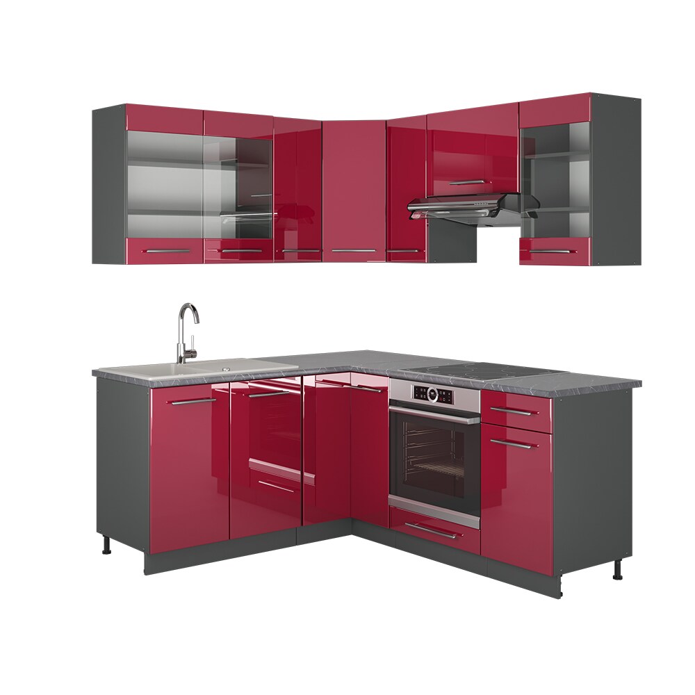 Vicco Eckküche Fame-LINE Küchenzeile Küche 190cm Bordeaux Hochglanz