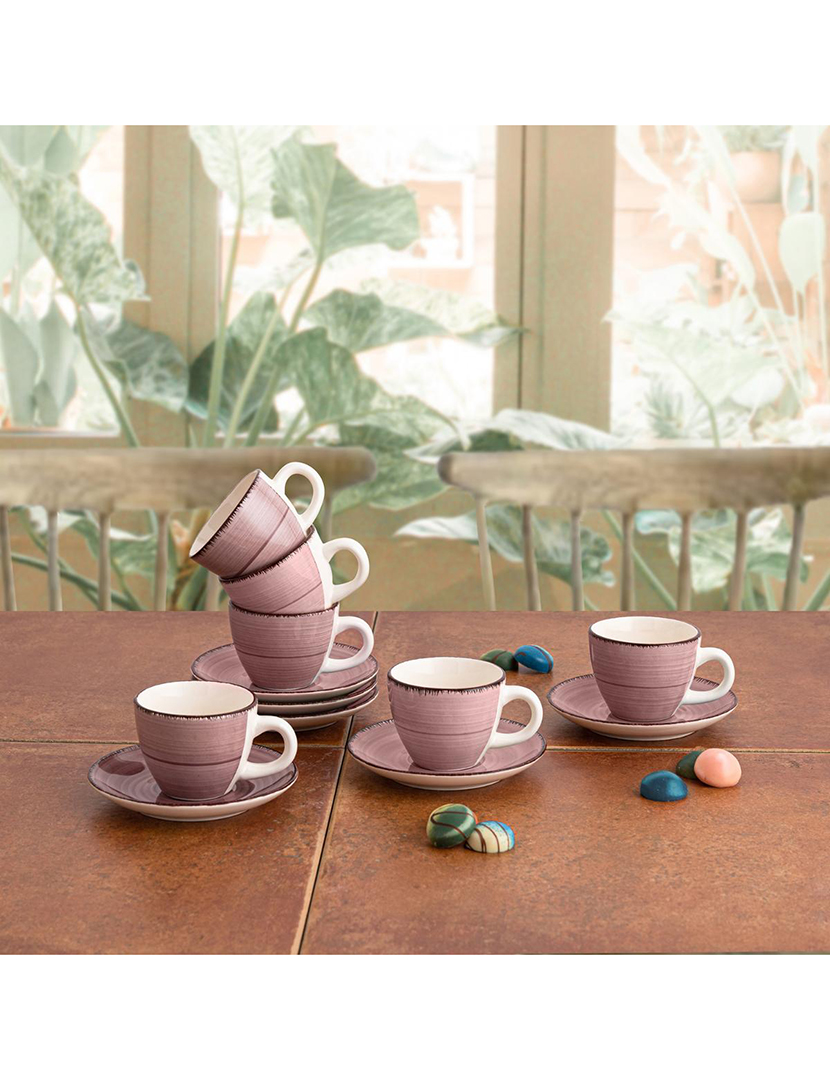 Set of 6 Cups with Saucers Ceramic 9cl Vita Morning