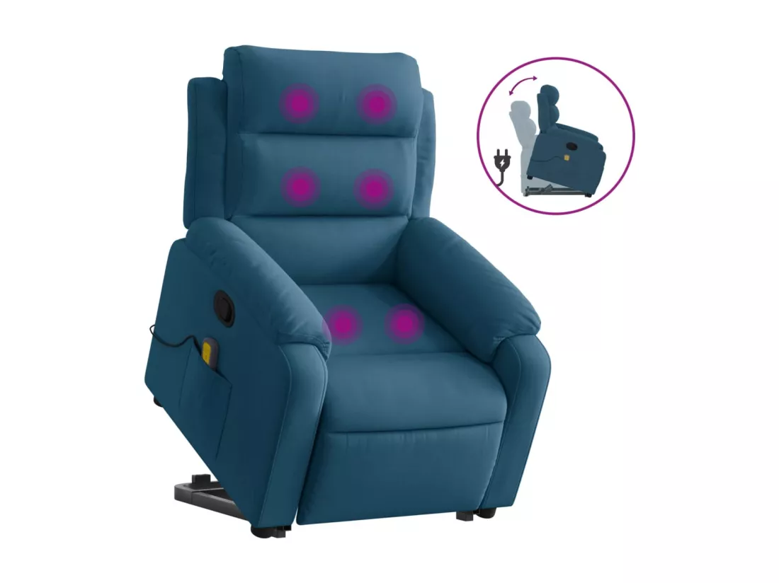 Fauteuil massant inclinable Bleu Velours