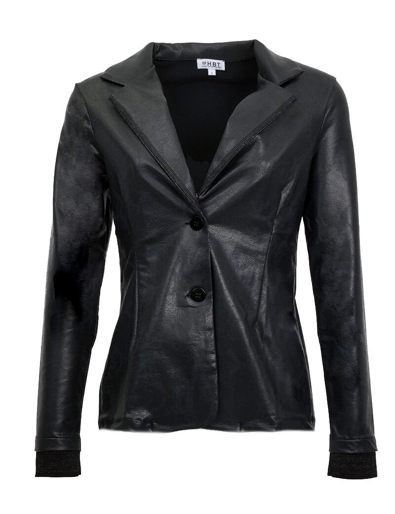 HBT INSOLITES - SHIRLEY VESTE BLAZER COURT NOIR IMPRIMÉ SERPENT