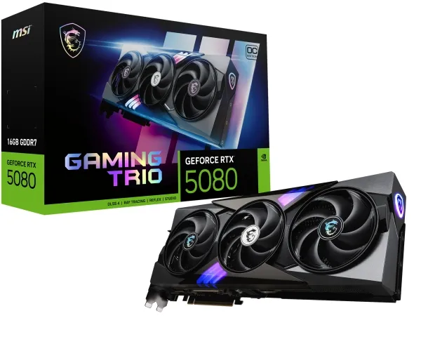 MSI GeForce RTX 5080 16G GAMING TRIO OC - Grafikkort - GeForce RTX 5080 - 16 GB GDDR7 - PCI Express 5.0 - 3 x DisplayPort, HDMI - hvid