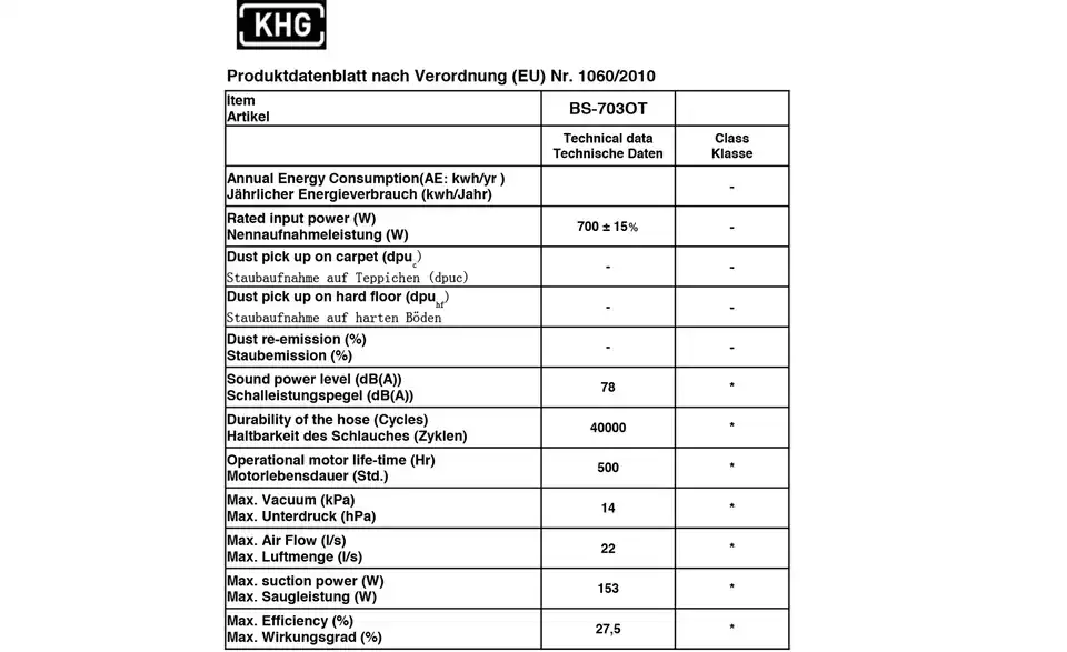 KHG Bodenstaubsauger BS-703OT