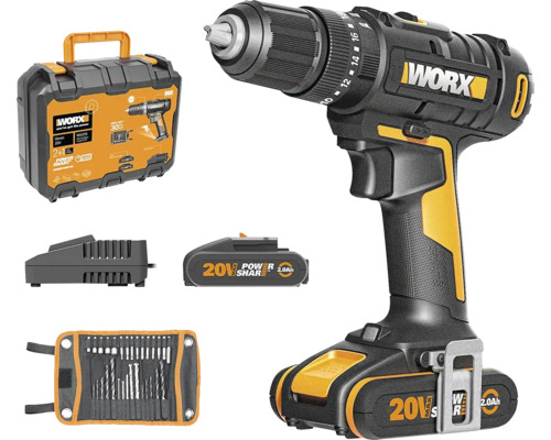 WORX 20V 50Nm WX370 accu-slagboormachine, inclusief koffer, 2 x 2Ah accu's en lader